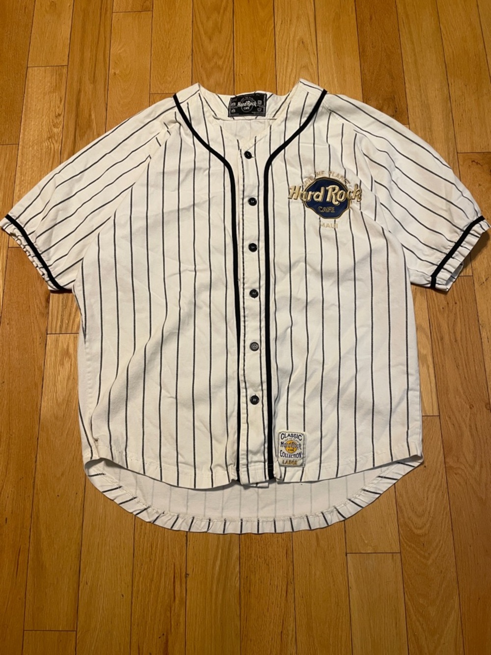 Hard Rock Cafe White with Black Pinstripe Baseball Jersey
